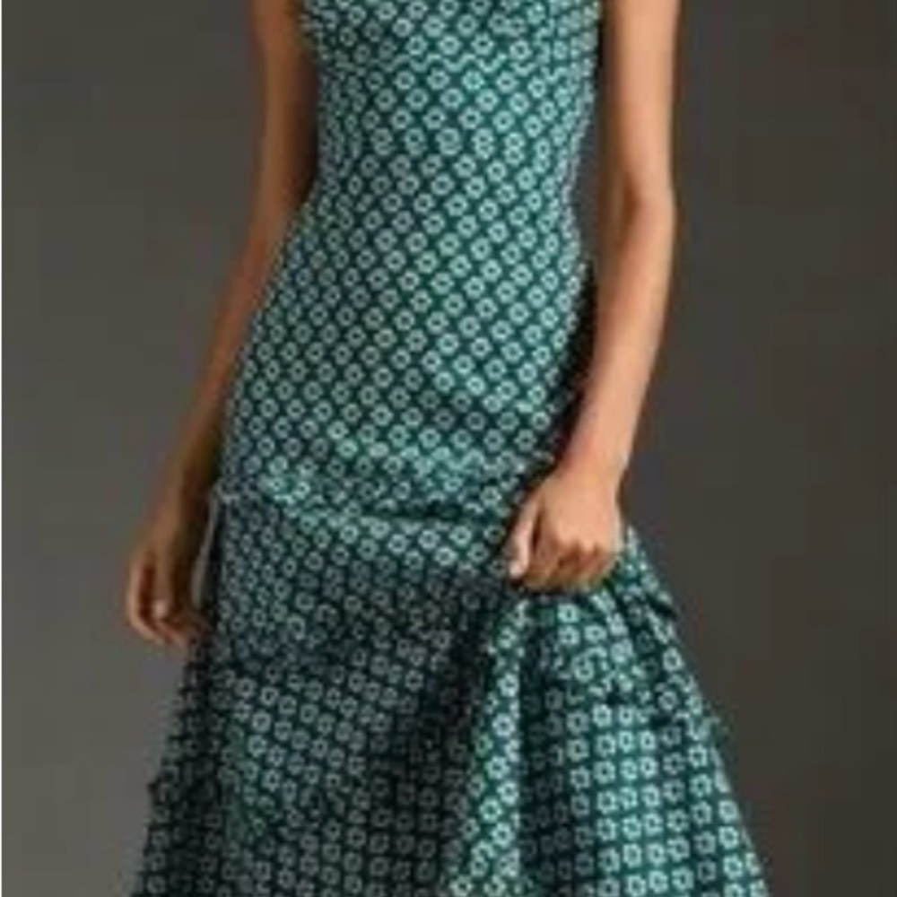 Anthropologie Green Floral Midi Dress - Picture 2 of 4